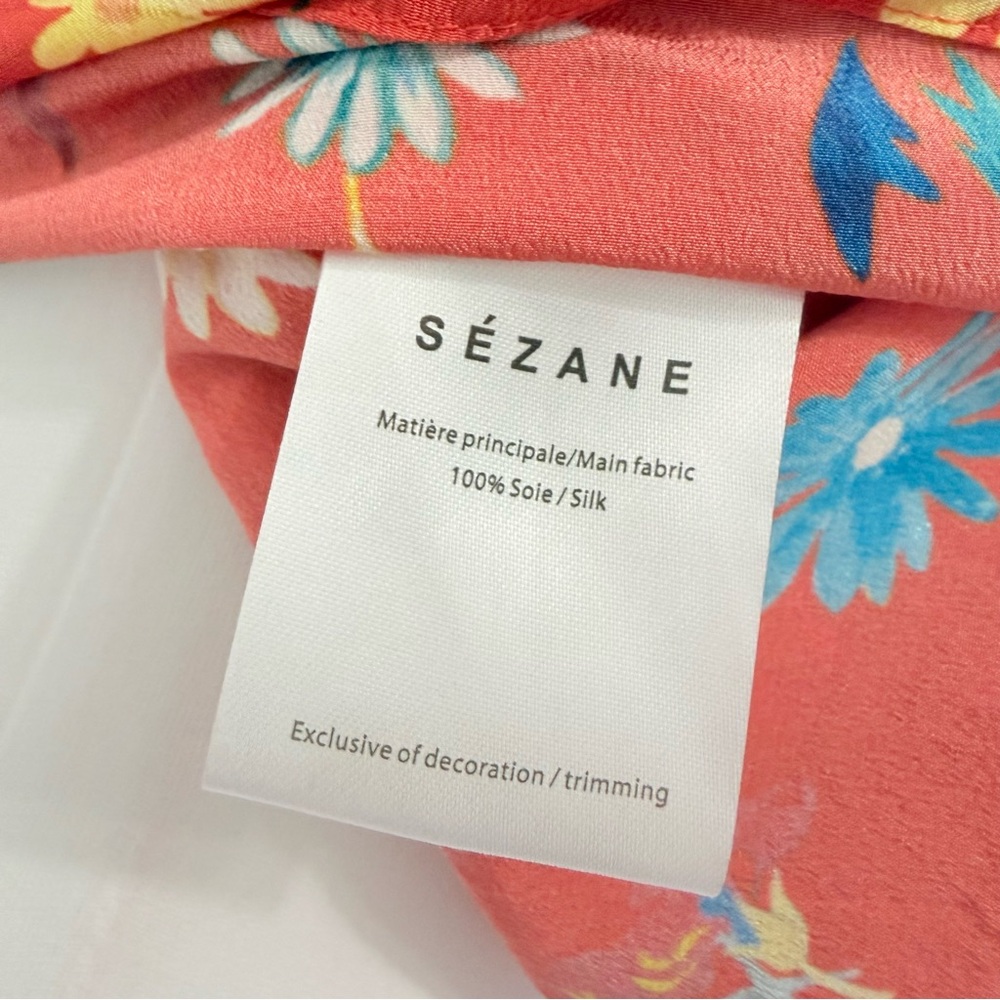 G. KERO x SEZANE WARRY ORANGE FLORAL PRINT SILK BLOUSE - Picture 7 of 11